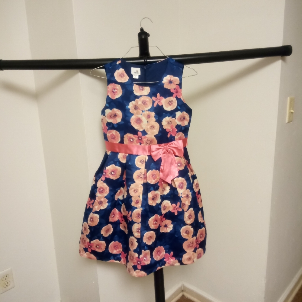 Floral Blue and Pink Kids Formal Dress